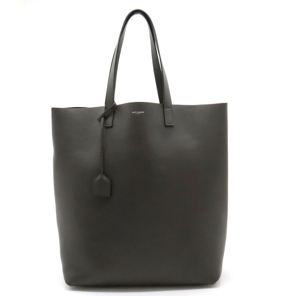 SAINT LAURENT PARIS YSL Yves Saint Shopping Tote Bag Leather Gray Brown Pouch